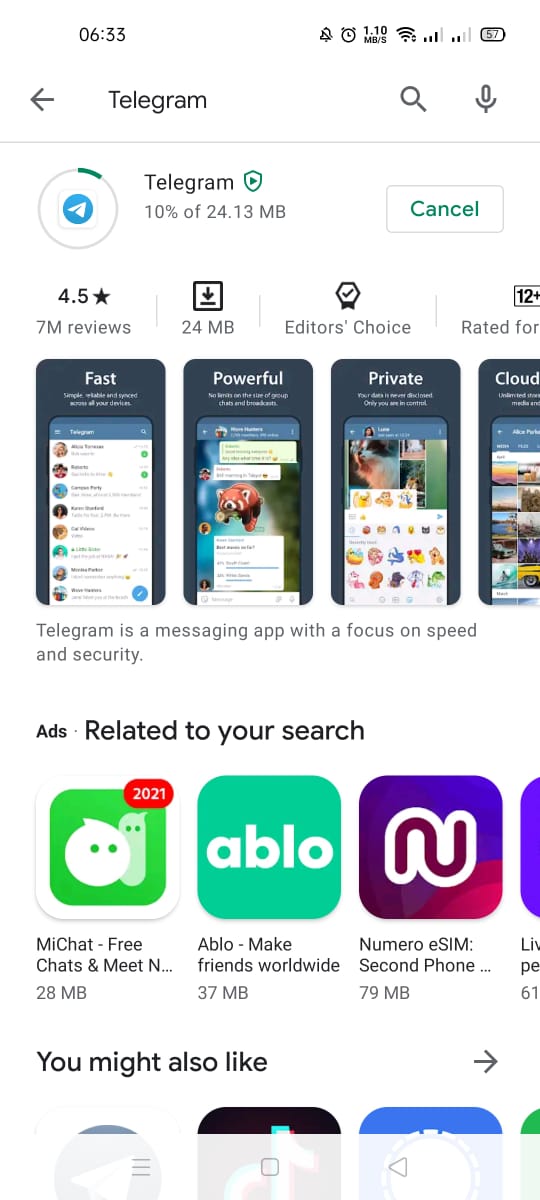 Proses Install telegram di hp
