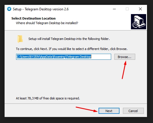 pilih foder penyimpanan aplikasi telegram